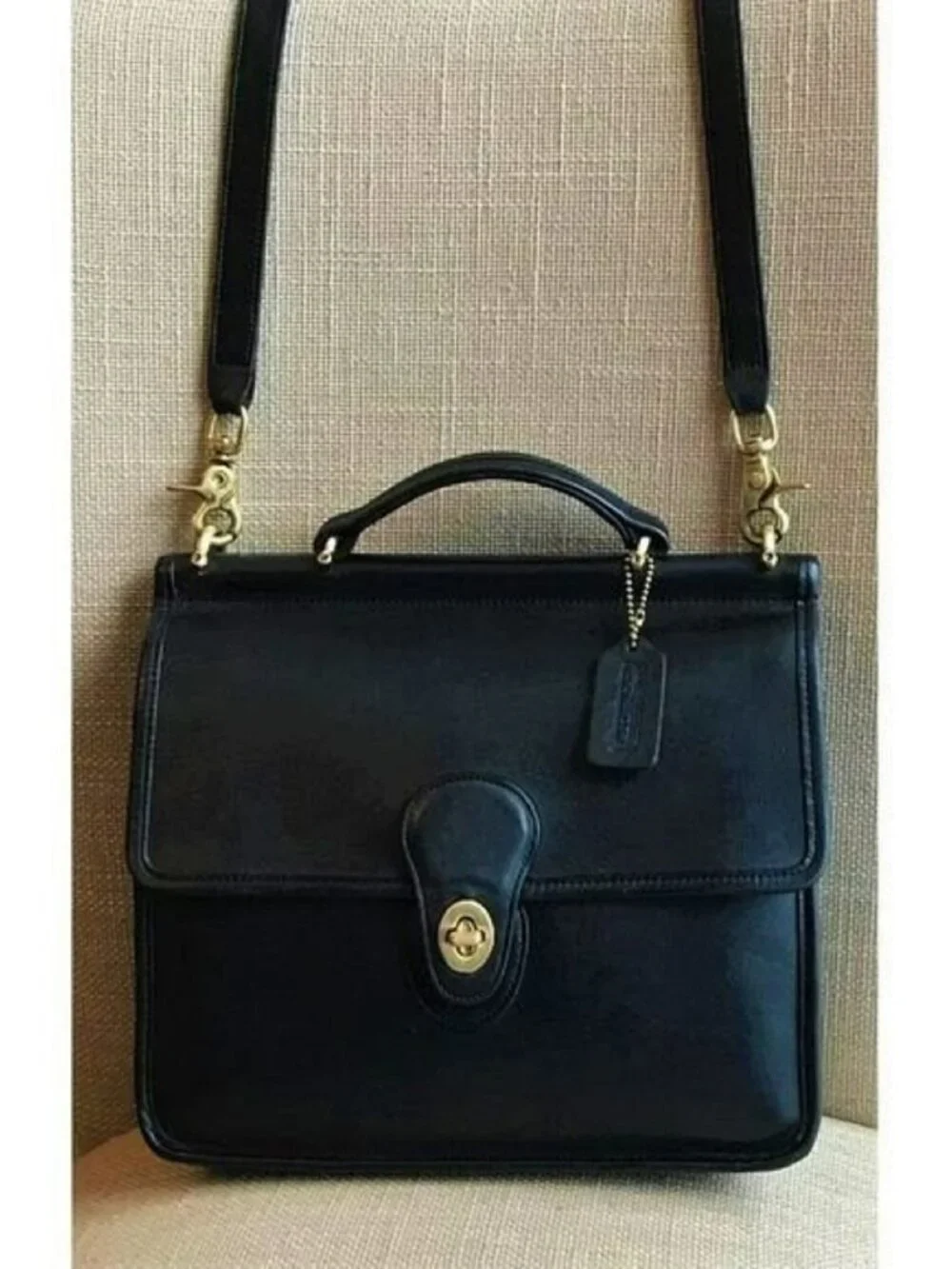 Coach Vintage Willis Black Leather Crossbody Top Handle Satchel Purse
